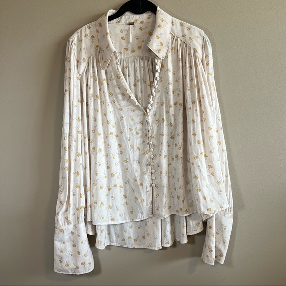 Free People Modern Muse Blouse Ivory Combo Small Button Down Top - Picture 2 of 9